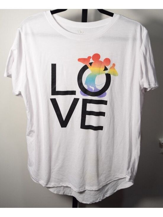 Disney Tops - Disney Mickey Mouse Rainbow Pride LOVE Graphic T-Shirt White Size L